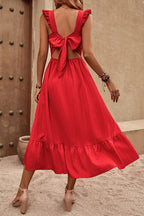 Sleeveless Ruffle Cross Open Back Knot Fit Dress