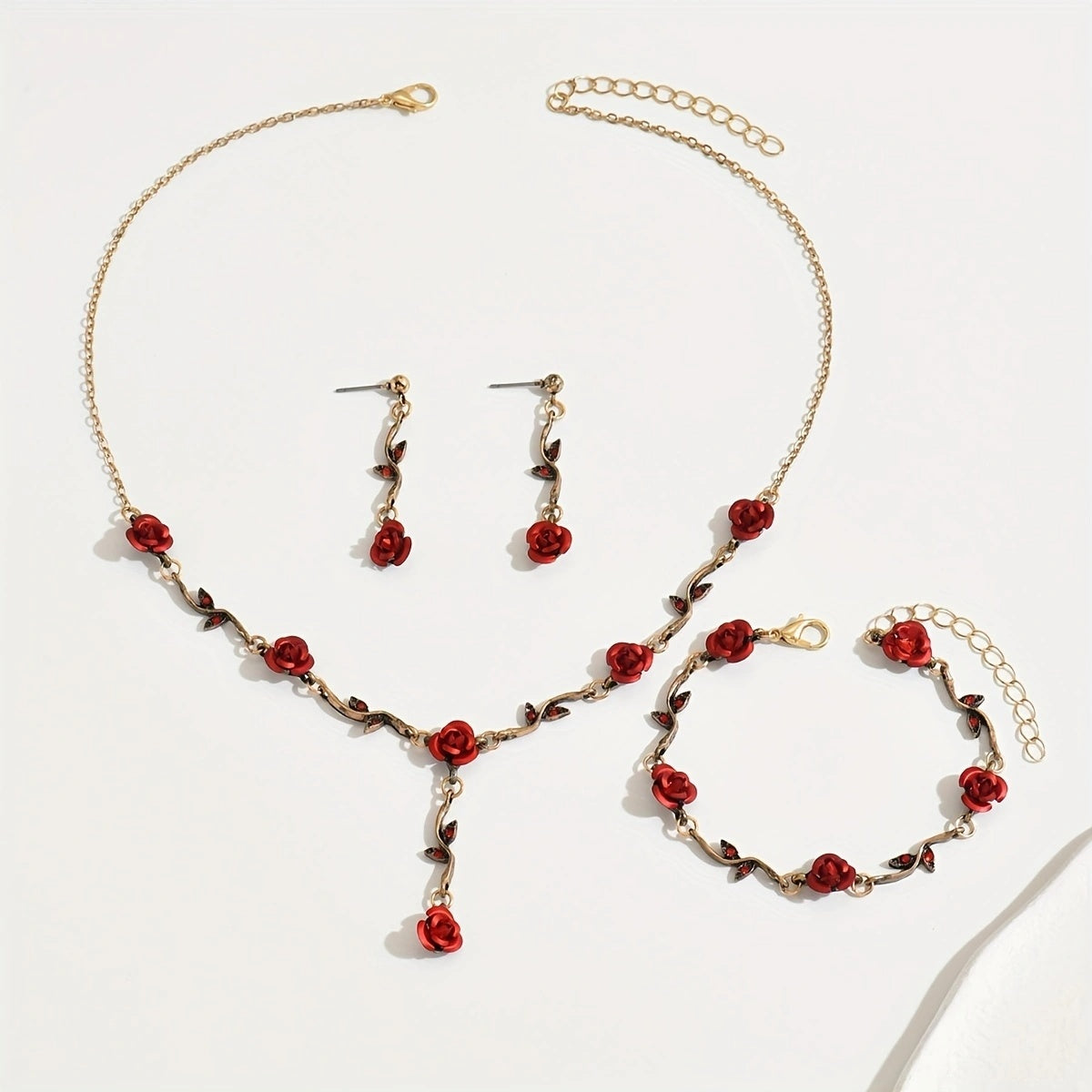 Romantic Red Rose Jewelry Set