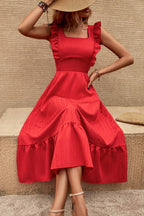 Sleeveless Ruffle Cross Open Back Knot Fit Dress