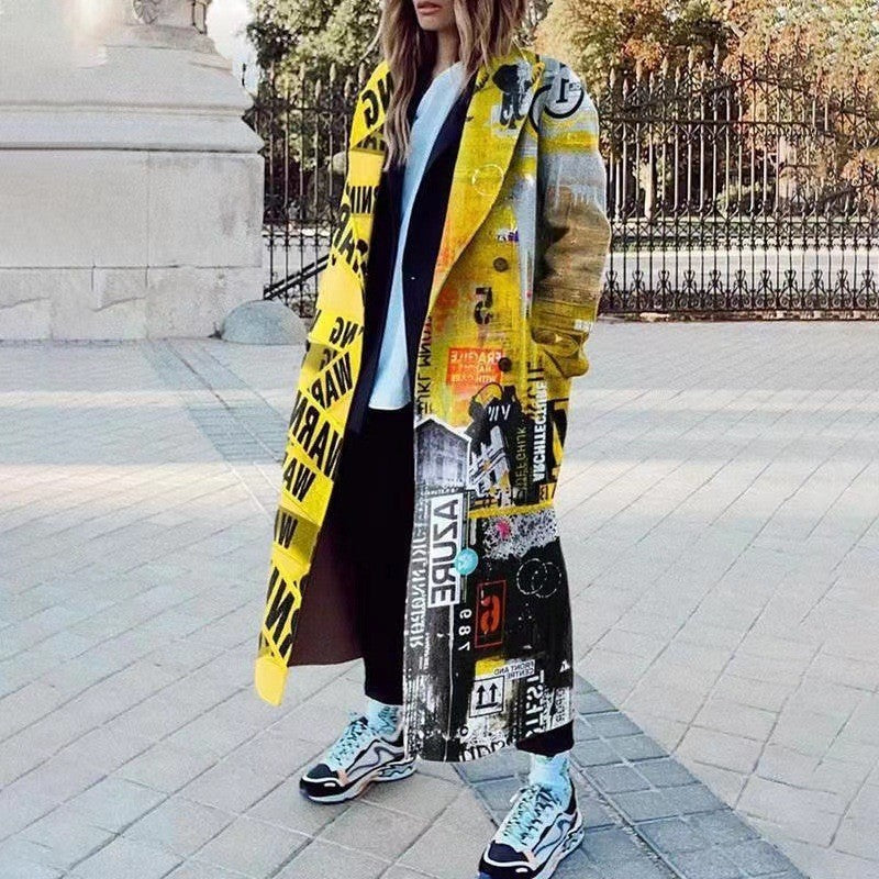 Printed Dragon And Phoenix Woolen Coat