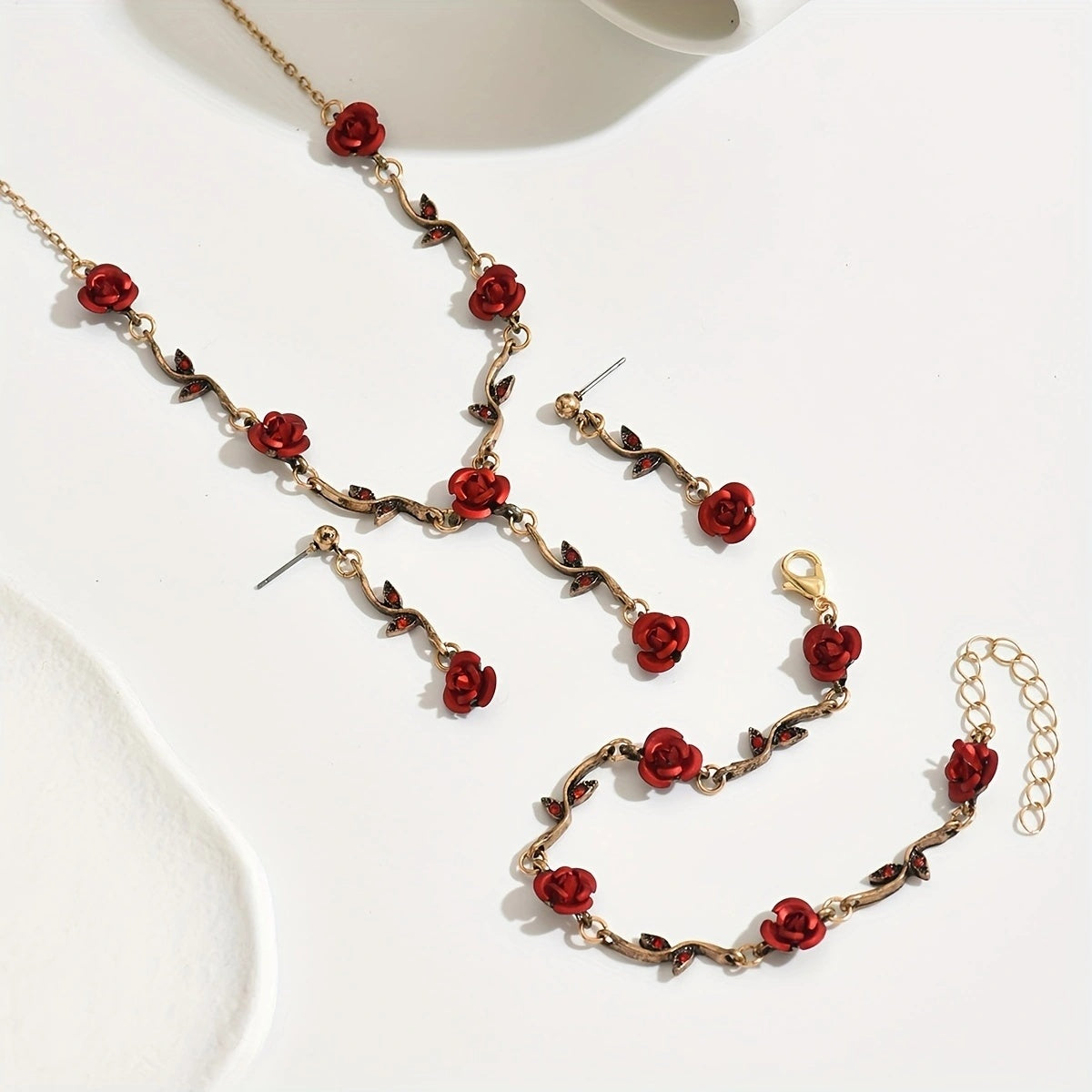 Romantic Red Rose Jewelry Set
