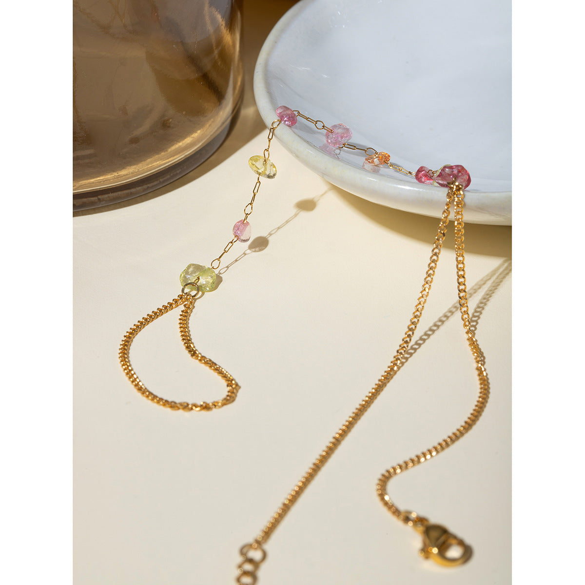 18K Gold Stainless Steel Color Broken Stone Chain Ring