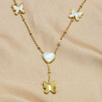 18K Gold Plated Stainless Steel Butterfly & Heart Jewelry Set