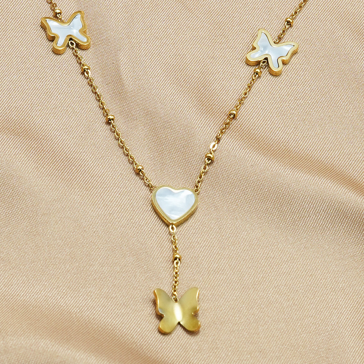 18K Gold Plated Stainless Steel Butterfly & Heart Jewelry Set