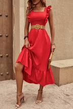 Sleeveless Ruffle Cross Open Back Knot Fit Dress
