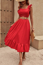 Sleeveless Ruffle Cross Open Back Knot Fit Dress