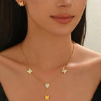 18K Gold Plated Stainless Steel Butterfly & Heart Jewelry Set
