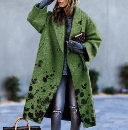 Printed Dragon And Phoenix Woolen Coat