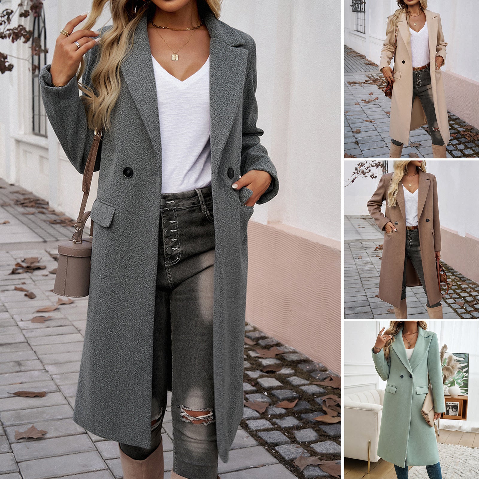 Temperament Commuting Turn-down Collar Coat