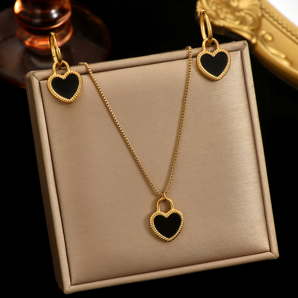 18K Gold Plated Stainless Steel Heart Mirror Jewelry Set