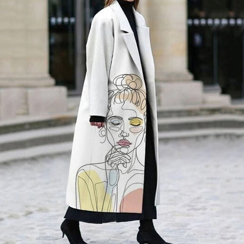 Printed Dragon And Phoenix Woolen Coat