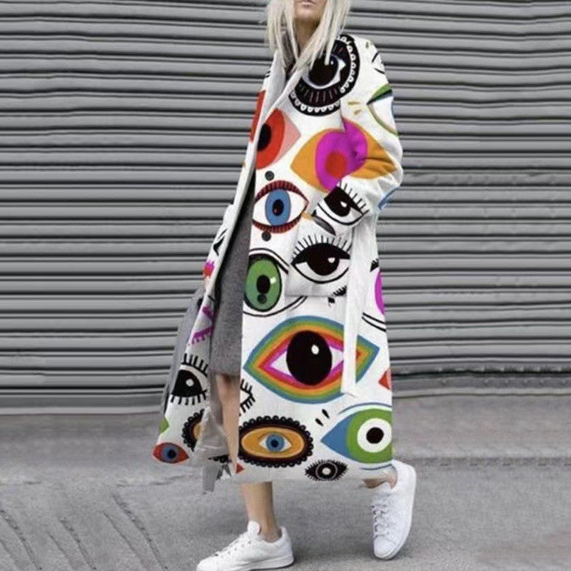 Printed Dragon And Phoenix Woolen Coat