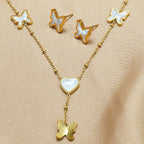 18K Gold Plated Stainless Steel Butterfly & Heart Jewelry Set