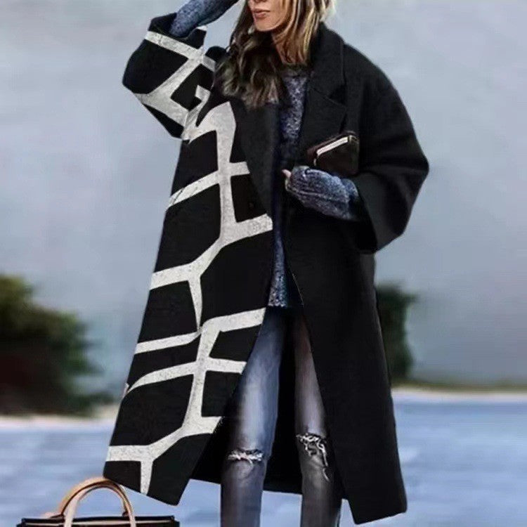 Printed Dragon And Phoenix Woolen Coat