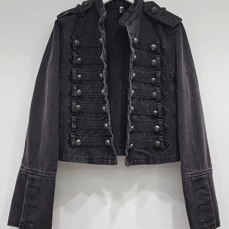 Classic Metal Rib Buckle Design Denim Top Skirt