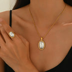 Golden Jewelry Set - Elegant Necklace & Ring Combo With Oval Design