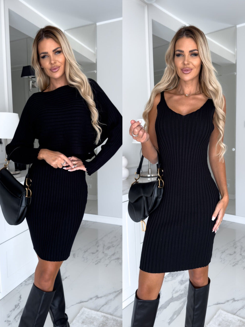 Solid Stripe Long-sleeved Dress