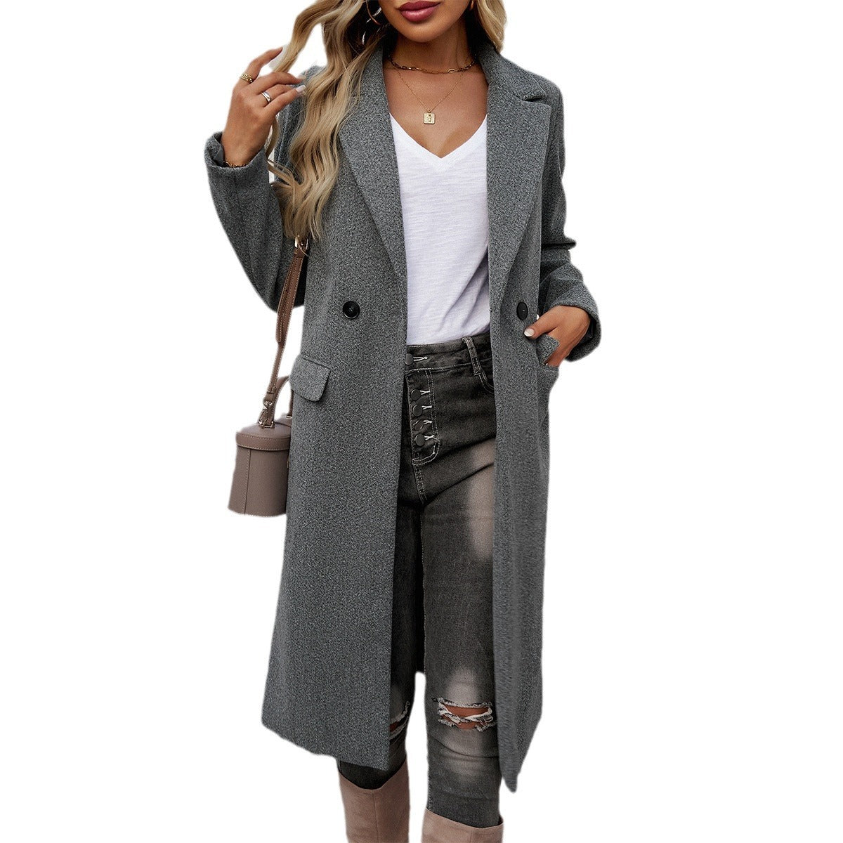 Temperament Commuting Turn-down Collar Coat