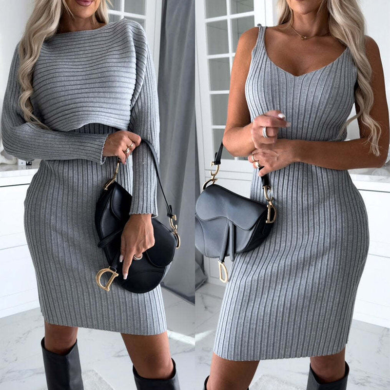 Solid Stripe Long-sleeved Dress