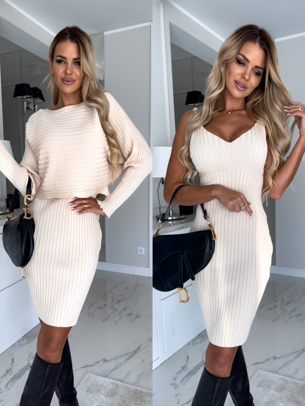 Solid Stripe Long-sleeved Dress
