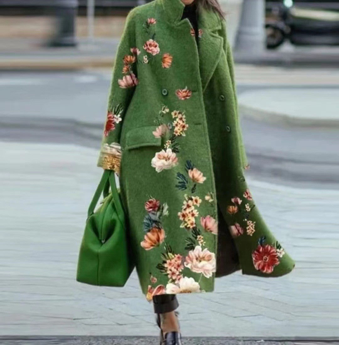 Printed Dragon And Phoenix Woolen Coat