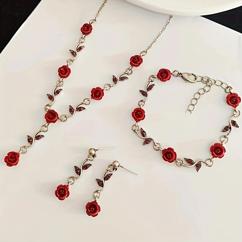 Romantic Red Rose Jewelry Set