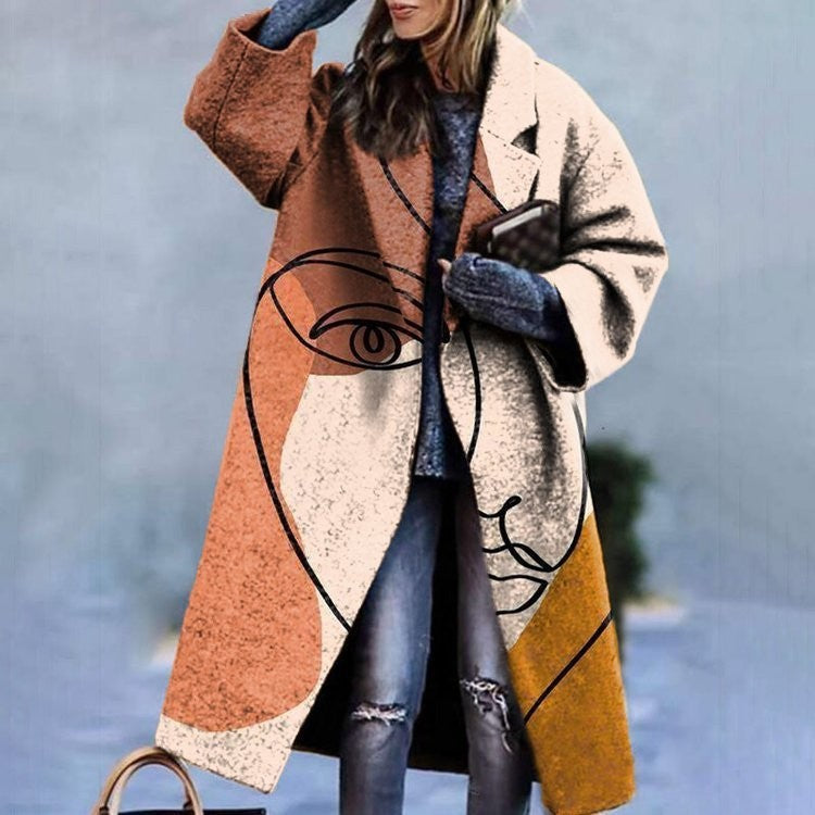 Printed Dragon And Phoenix Woolen Coat